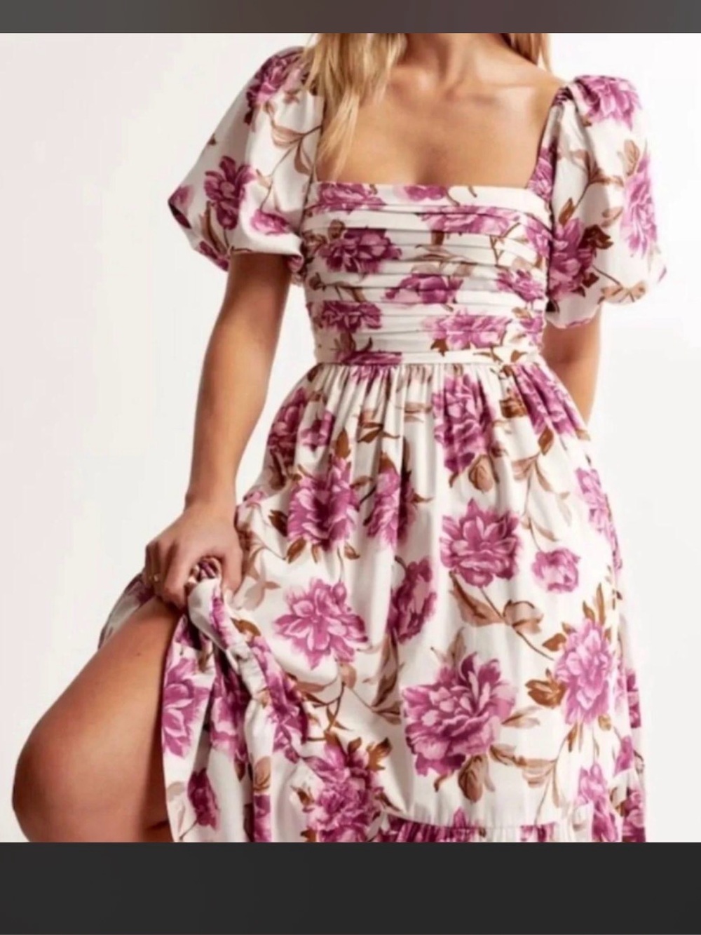 Abercrombie & Fitch Emerson Pink Floral Puff-Sleeve Midi Dress